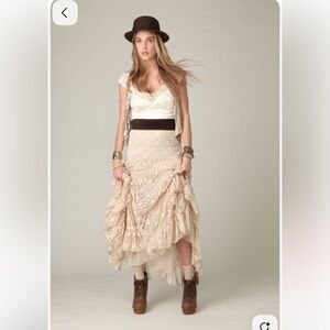 Vintage FREE PEOPLE Directions In Lace Crochet Dropwaist Maxi Skirt S